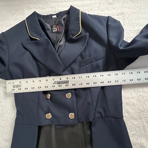 PFIFF Double-Breasted Dress Coat Jacket with Faux Leather Skirt Size 36 Navy - Picture 8 of 11